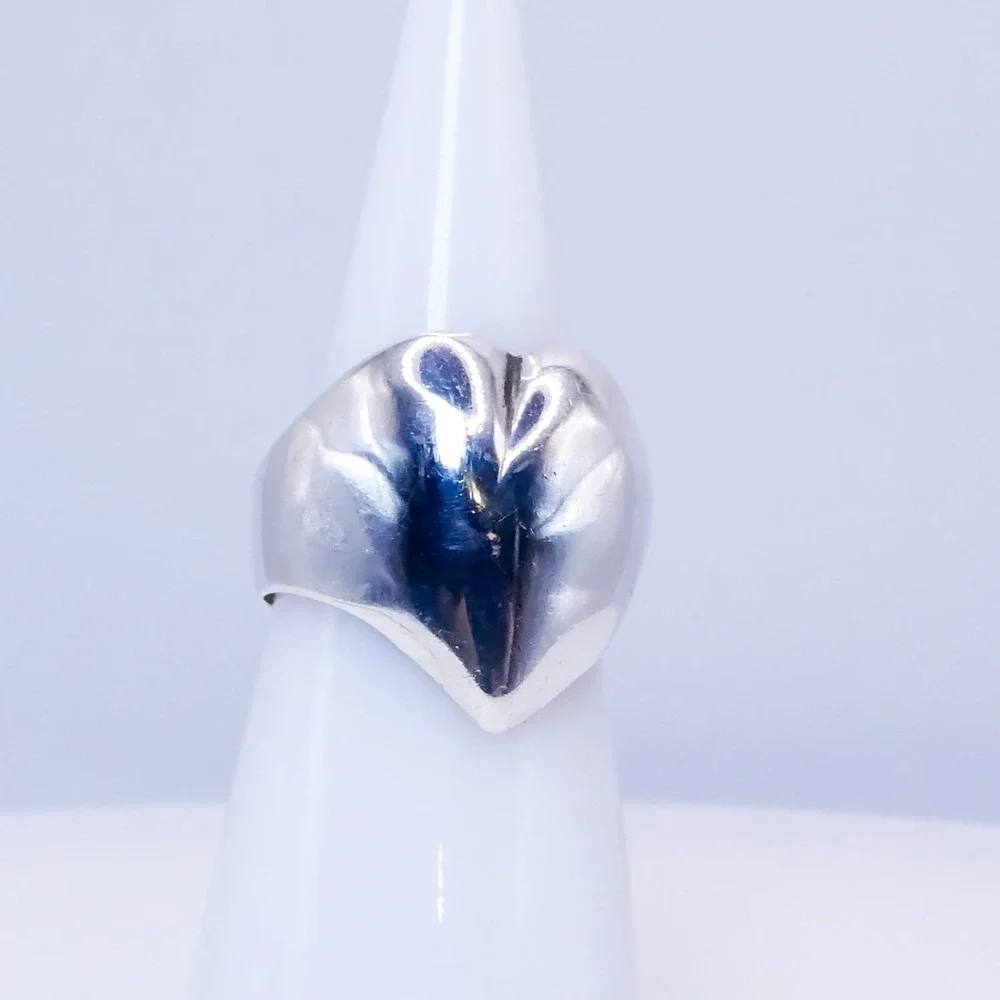 Sterling Silver 925 Puffy Heart Asymmetrical Sz 6.5 Womens Vintage Dome Ring